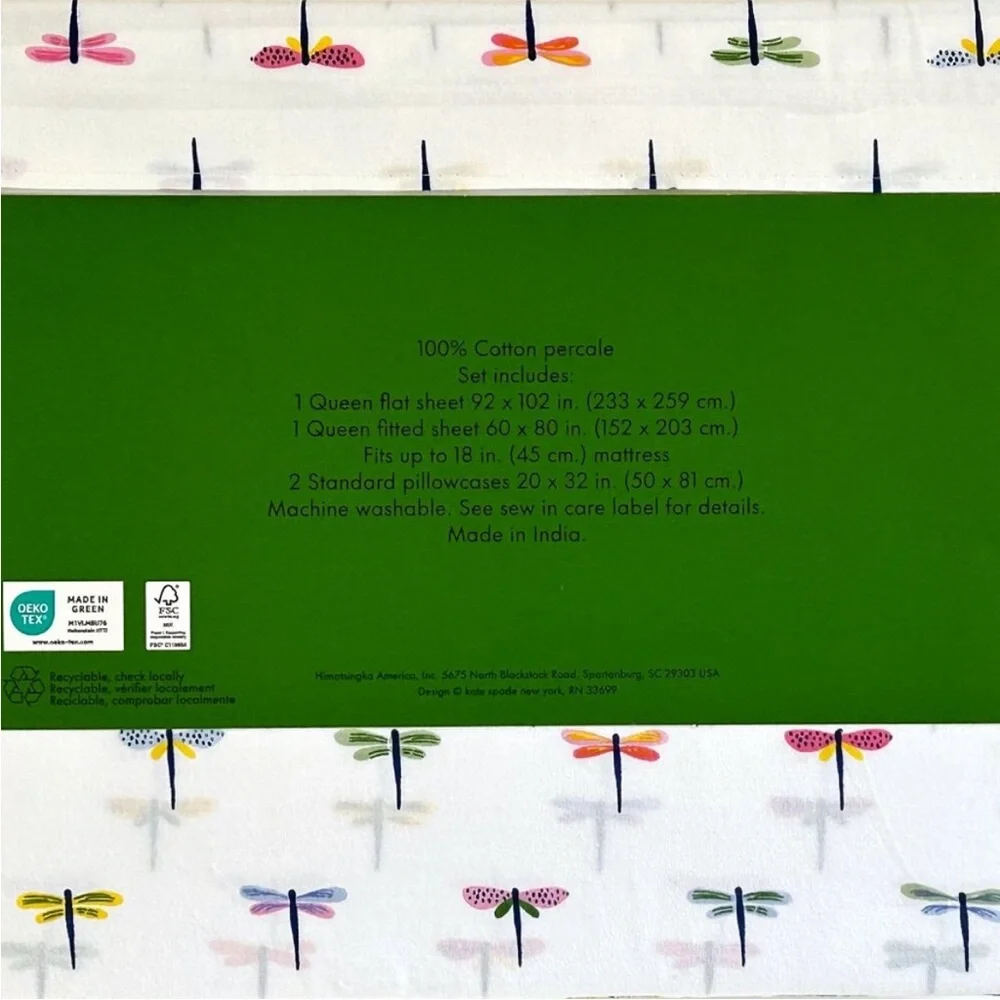 Kate Spade - ‘Dragonfly’ Queen Sheet Set. NWT. Firm! Last one!